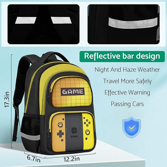 JIRAIKEI Kids Backpack For Boys,Gamer Boys Backpack For Children Teens Elementary Middle School, 17″ Students Bookbag