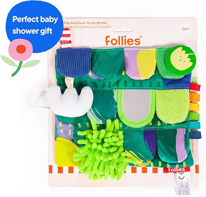 Follies The Sensory Garden Baby Stroller and Tummy Time Toy - Portable Baby Toy - Crinkles, Mirror & Textures, Montessori-Inspired Infant Toy, Washable & Non-Toxic