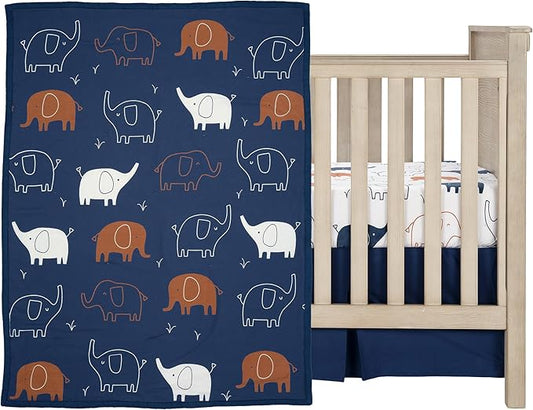 Lambs & Ivy Playful Elephant Blue/White Cotton 3-Piece Baby Crib Bedding Set