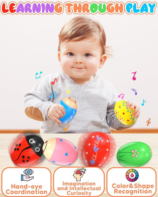 6 Pack Wooden Percussion Musical Shaker Christmas Stocking Stuffers for Toddler, Baby Stocking Easter Basket Stuffers Gifts Montessori Toys for Toddlers Kids Babies Boys Girls