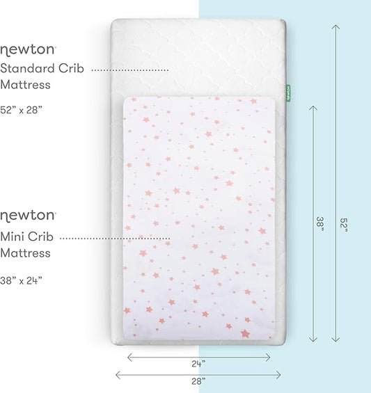 Newton Baby Fitted Mini Crib Sheets (2-Pack) | Organic Muslin Cotton, Breathable & Soft Baby Sheets, Washable Baby Mattress Sheets, Fits Mini Crib Mattresses 24" x 38", Stardust Coral & Plain White
