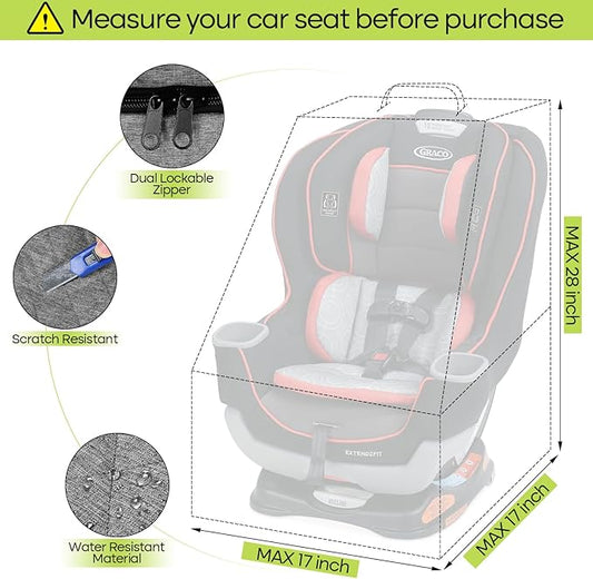 ZRRAJOY Padded Car Seat Travel Bag for Airplane, Heavy Duty Backpack for Air Travel, Water-Resistant Carrier with Shoulder Strap, Fits Most Car Seats (Grey)