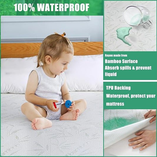 Waterproof Mattress Protector Twin XL Size, Viscose Cooling Breathable Mattress Cover for College Dorm Room, Back to School Deep Pocket Mattress Pad Cover, Noiseless Soft Bed Cover