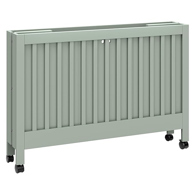 Babyletto Maki 2-in-1 Portable Folding Crib with Toddler Bed Conversion Kit in Light Sage, Greenguard Gold Certified