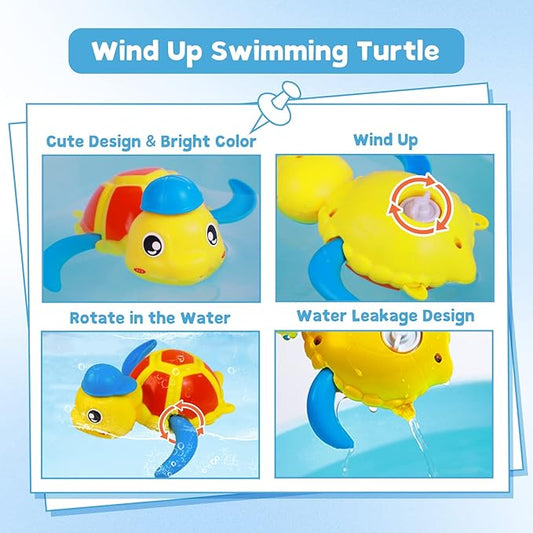 Baby Bath Toys, Floating Wind Up Swimming Turtle and Duck, Bathtub Toys, Pool Toys, Water Toys for Toddlers Boy Girl 3 Pack