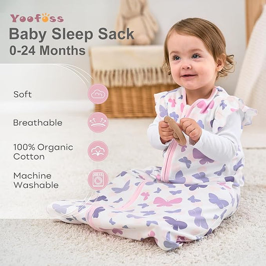 Yoofoss Baby Sleep Sack 12-18 Months Wearable Blanket for Babies 100% Organic Cotton 2-Way Zipper TOG 0.5 Toddler Sleeping Sack 3 Pack, Comfy Lightweight Sleep Sacks