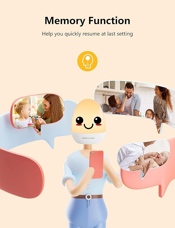 MediAcous Night Light for Kids, Baby Night Light with Stable Charging Pad, Dimmable Kids Night Light with 1H Timer & Touch Control, ABS+PC LED Egg Lamps for Breastfeeding, Up to 200H