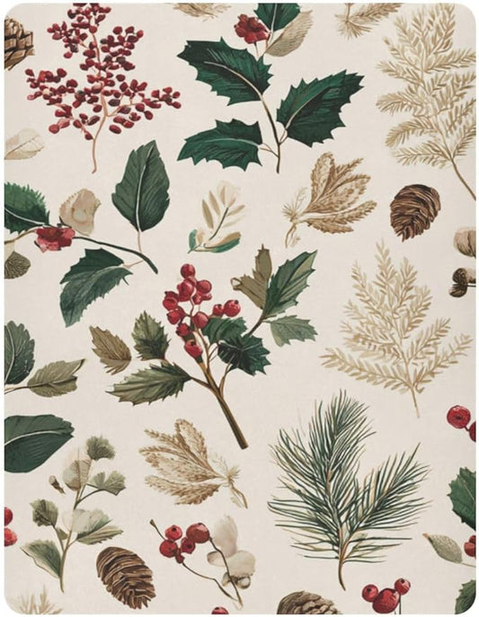 Beige Holly Leaves Pine Needles Pinecones Crib Sheets Standard Crib Toddler Mattresses Cover Fitted Baby Bed Sheet Breathable Crib Mattress Sheet for Girls Boys 52" x 28"x5''