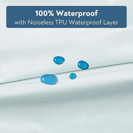 Waterproof Pack and Play Sheets Fitted 2 Pack, Compatible with Graco Pack n Play Sheets 38" X 26" Fits for Baby Playpen/Playard Mattress, Mini Crib Sheets for Boys or Girls, Grey & Aqua Blue