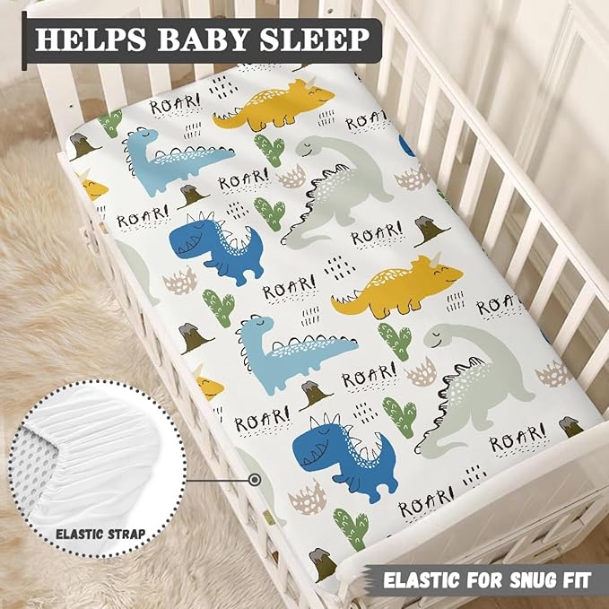 Dinosaur Group Fitted Crib Sheet Cactus and Dinosaur Baby Crib Sheet Fit Standard Crib and Toddler Mattress,Crib Mattress Sheets for Boys Girls 28"x52"