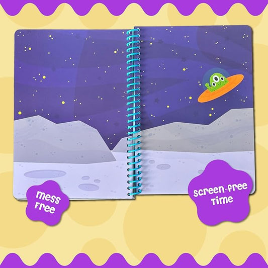 Stick4Ever Jelly Sticker Book - for Kids - Waterproof, Easy to Clean Reusable Sticker Book for Toddlers- Reusable Road Trip Activities for Kids - Stocking Stuffers for Toddlers (Space)