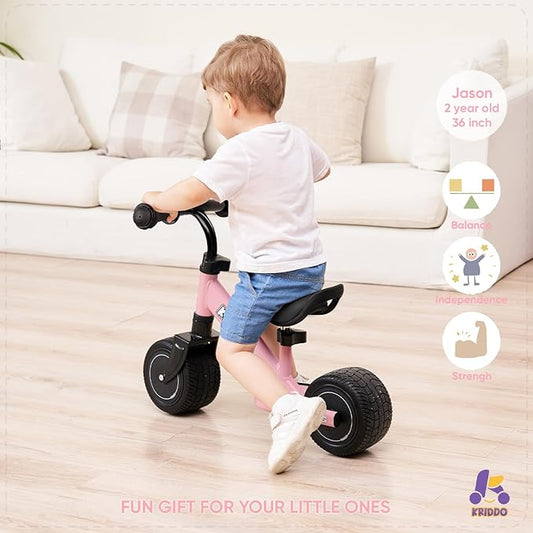KRIDDO Baby Balance Bike Mini Cruiser Design with Wide PU Wheels for 1-3 Year Olds Ideal First Birthday Gift and Baby Toy, Pink