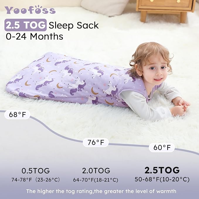 Yoofoss Baby Sleep Sack 0-6 Months, TOG 2.5 Baby Wearable Blanket with 2-Way Zipper, 100% Organic Cotton Fabric Winter Newborn Sleeping Sack, Warm Soft Comfy