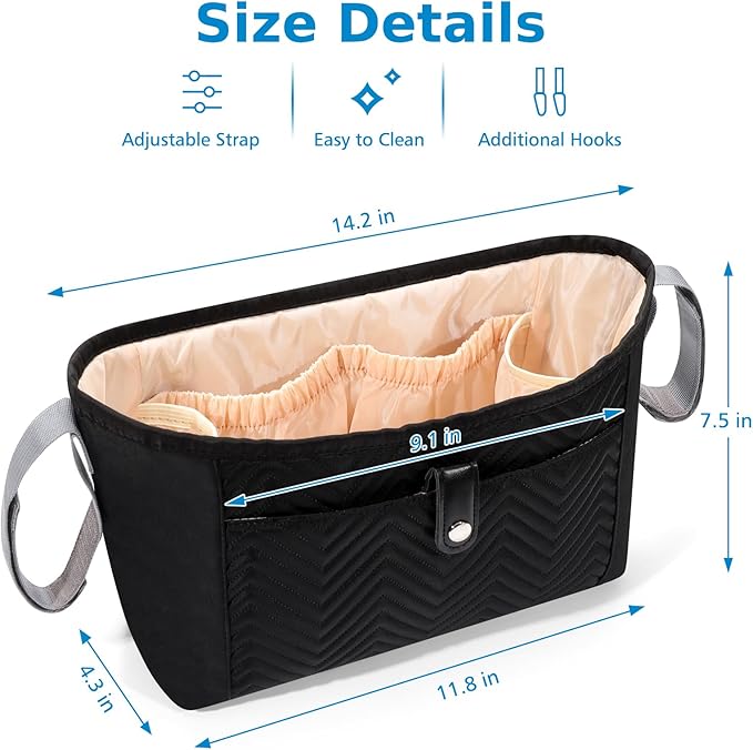 Accmor Universal Stroller Organizer, Stroller Bag Stroller Caddy Organizer, Stroller Accessories Fits for Uppababy, Baby Jogger, Nuna, Doona, Britax Strollers, Black