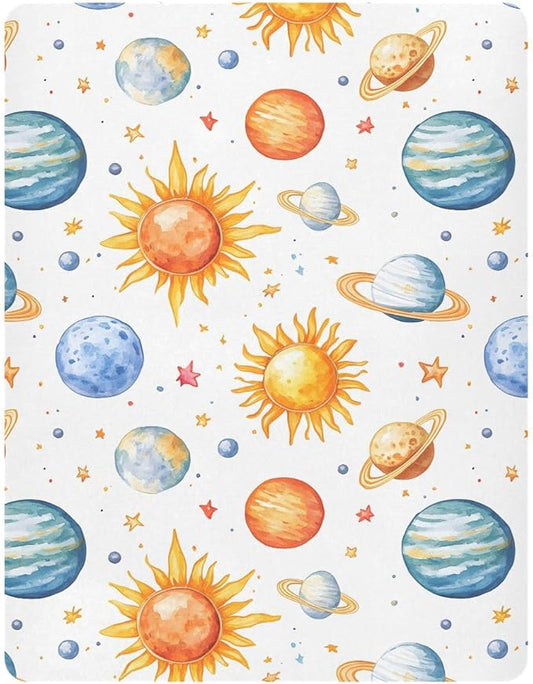 Baby Crib Sheets Fitted Crib Sheet Standard Crib and Toddler Mattress for Boys Girls 39 * 27in Pink Starfish Shell Pattern (Planet Watercolor Pattern, Medium)
