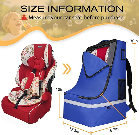 LARIPOP Car Seat Travel Bag for Airplane, Infant Seat Carrier with Shoulder Strap, Padded Backpack with Reflective Stripes, Blue