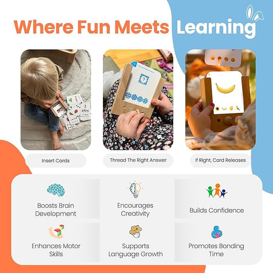Puncho Educational Talking Flash Cards Game for Toddlers - Sensory Toys with Wooden Hole Box & 6 Bilingual Card Sets - Early Development Fun Matching Games for Kids - Ages 2+ (6, Age 2+)