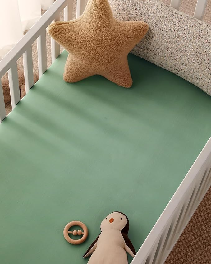 Yoofoss Baby Crib Sheets 2 Pack for Boys and Girls - 52x28 Fitted Crib Sheet Neutral Fits for Standard Crib and Toddler Mattress, Ultra Soft Breathable Microfiber Green Flower