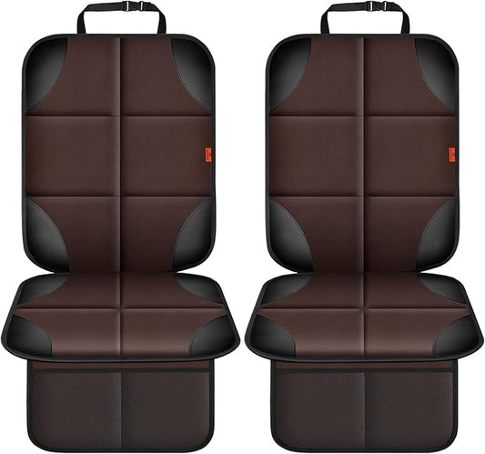 Car Seat Protector 1 Pack Car Seat Cushion Mat Thickest Padding,Waterproof 600D Fabric Car Seat Covers for Non-Slip Backing Mesh Pockets for Baby and Pet (Brown, 2 Pcs)