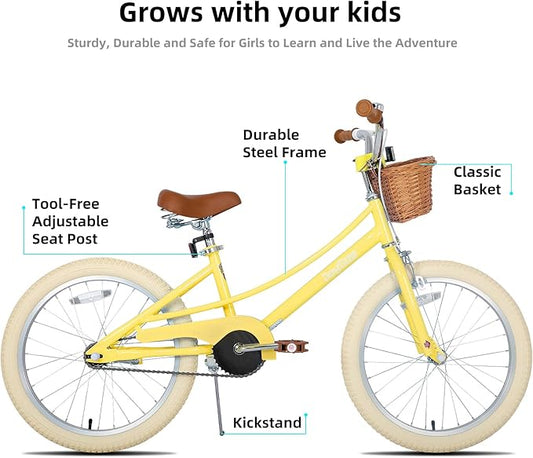 JOYSTAR Girls Bike for 2-12 Years Old Toddlers and Kids, 12" 14" 16" 18“ 20" Retro Style Kids Bike with Training Wheels, 18 20 Inch Children Bicycle with Kickstand