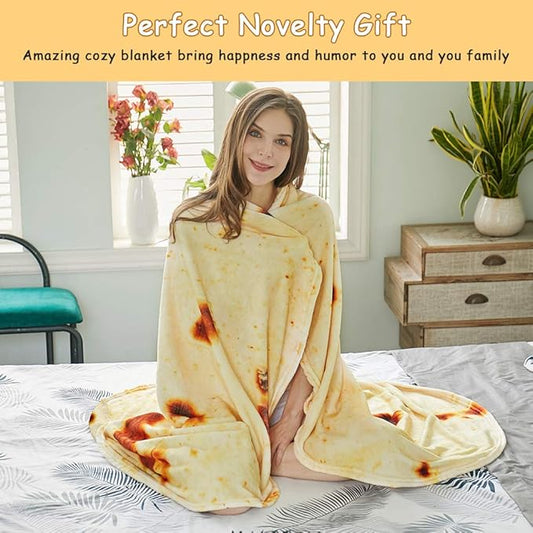 SeaRoomy Burritos Tortilla Throw Blanket, Tortilla Wrap Blanket, Novelty Funny Tortillas Round Blanket Giant Round Soft Blankets for Kids (Yellow, 47 inches)