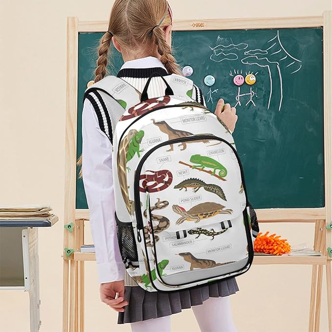 Jucciaco Pet Reptiles and Amphibians School Backpack Laptop Travel Daypack for Kids Girls Boys, Personalized Computer Notebooks Bookbag with Adjustable Padded Straps