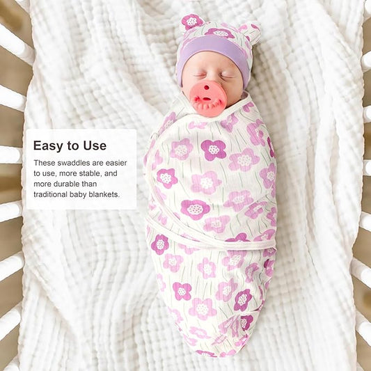 DRESHOW BQUBO 3 Pack Baby Swaddle Sleep Sacks Baby Swaddling Blanket Wrap Newborn Swaddle Sack with Bear Ears Hat for Boys Girls 6-12 Lbs Newborns & 0-3 Months Girls Boys