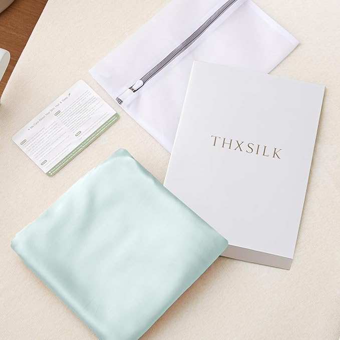THXSILK 7A+ Grade 100% Mulberry Silk Crib Sleeve for Baby Hair Loss Prevention Baby Boys All Standard Bassinet/Cradle/Cot/Crib Mattress 41.4inch*20.5inch, Light Blue