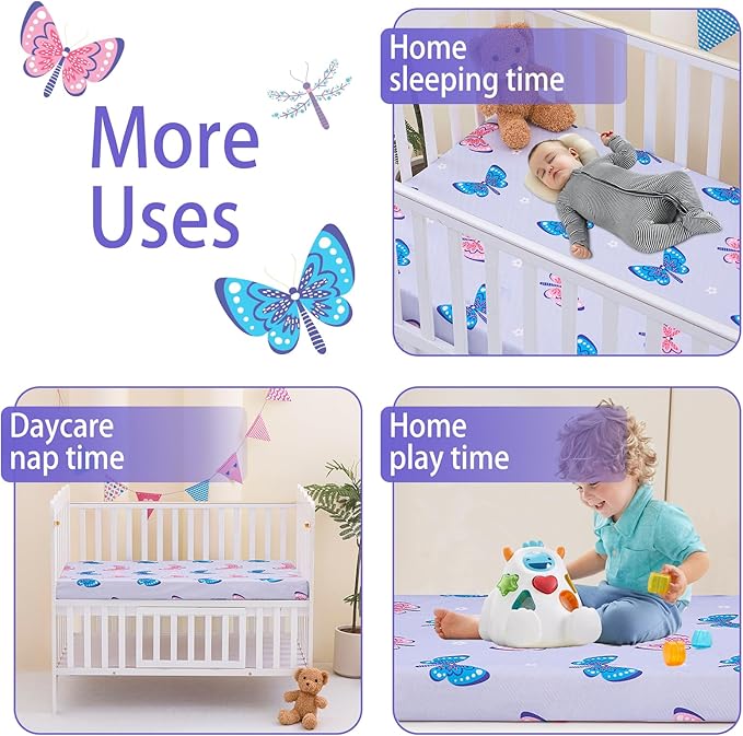 Viviland 38" x 26" Toddler Mattress, Premium Baby Mattresses Soft Pack n Play Mattress for Pack & Play- Butterfly