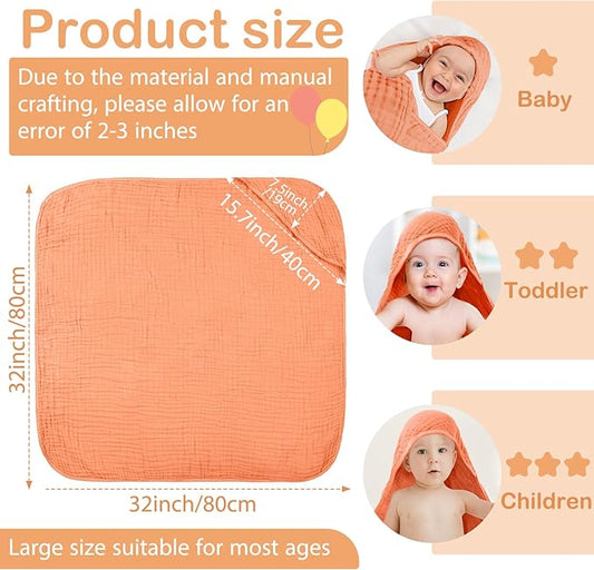 Peryiter 4 Pcs Muslin Hooded Baby Towels, 32x 32'' Cotton Newborn Bath Towel Muslin Infant Baby Blankets Absorbent Unisex Christmas Registry Gift Essentials for Girls Boys (Rainbow Colors)