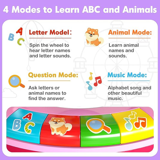 Duchong Learning Toy for 1 2 3 Year Old Girls, Spin and Sing Alphabet Zoo with Sounds, Interactive Educational Toys for Toddlers 1-3, Christmas 1st Birthday Gifts for Baby Girls Boys 9-12-18 Months