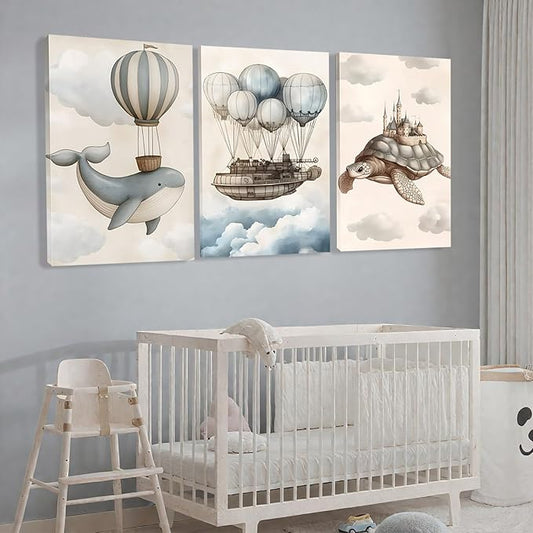 Ocean Nursery Canvas Wall Art, Sea Life Nursery Wall Decor, Kid Room Decor, Whimsical Wall Art Prints, Canvas Prints for Kids Room (24" x 36" x 3 pcs)