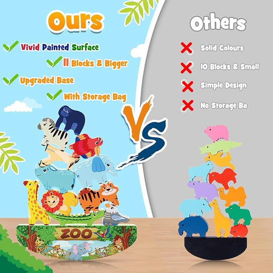 Wooden Animal Blocks Stacking Toy Kids Christmas Birthday Gifts for Boy Girl Age 3-7 Animals Montessori Toddler Toys 3 4 5 6 7 8 Year Old Boys Girls Educational Toys Fine Motor Balance Game