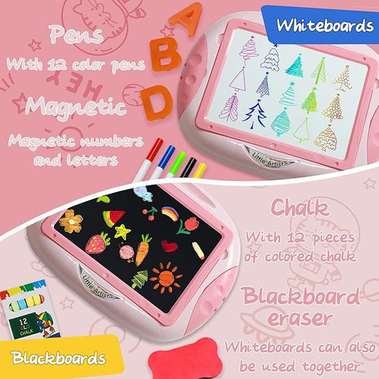 Gift for 1-2 Years Old Girl, Girl Toys with Magnetic Letters and Numbers, Portable Doodle Board Easel, Learning and Educational Toy for 1-2 Years Old Girls (Pink Red)