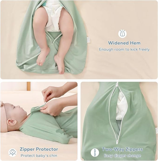 ZIGJOY Baby Transitional Swaddles for Newborns: 0.5 Tog Arms Up Sleep Sack 3-6-12 Months Soft Cotton Shark Fin 2 Way Zipper