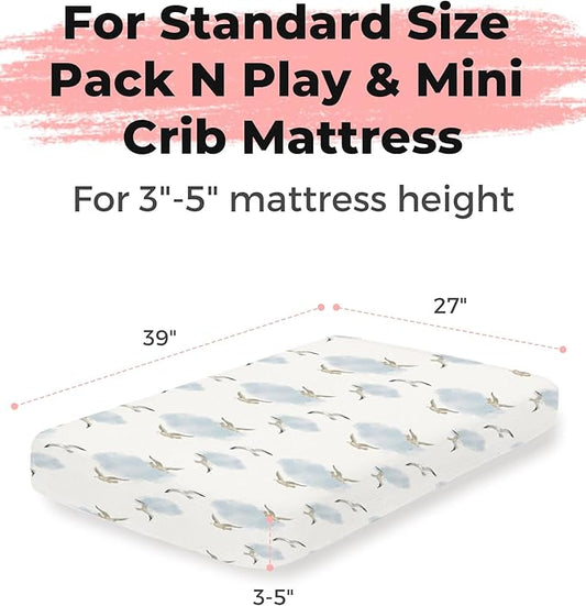 Pack and Play Sheets 2 Pack, Fitted Jersey Knit Mini Crib Sheets for Baby Boys and Girls, Compatible with Graco Pack N Play and Mini Crib Mattress (Sailing Waves, Pack N Play/Mini Crib Sheets)