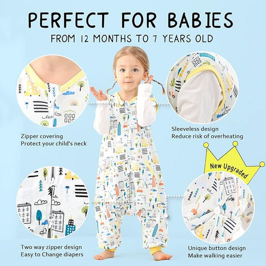 WONDAY Toddler Sleep Sack with Feet, 0.5 Tog Sleeping Sacks for Walking with Legs 12-18 Months 2T
