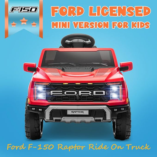 ENYOPRO 12V Licensed Ford F-150 Raptor Kids Ride On Truck, Electric Toy Car for Children w/Parent Remote Control, LED Lights, Bluetooth, Battery-Powered Ride On Car for Boys & Girls Ages 3 and Up, Red