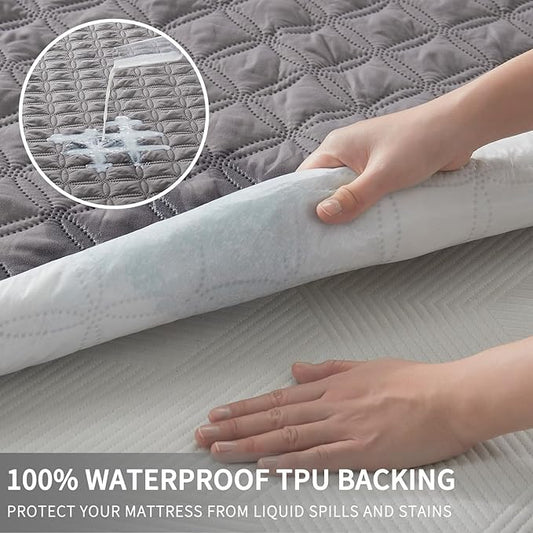 BEDLORE Waterproof Mattress Protector, Noiseless Queen Size Mattress Pad with Deep Pocket Fitted Up to 6"-18", Soft Breathable Dirt-Proof Bed Mattress Cover Washable Bedroom, Hotel (Gray)