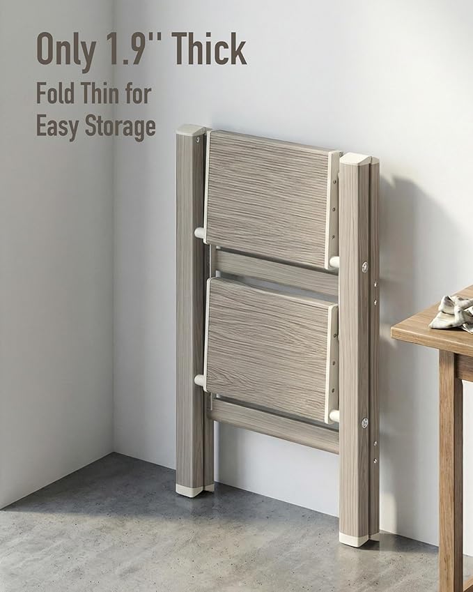 Mayi Plus 2 Step Ladder,Aluminum Folding Step Stool for Adults,Step Ladder with Wide Anti-Slip Pedal,330 lbs Capacity for Home,Kitchen,Library,Office,(Fir Woodgrain
