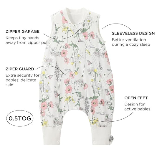 Duomiaomiao 0.5 TOG Toddler Sleep Sack 36-48 Months 100% Cotton Lightweight Baby Sleep Sack with Feet, Breathable Comfy Toddler Wearable Blanket