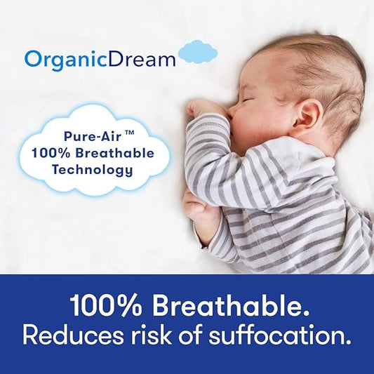 ORGANICDREAM Crib Mattress + Toddler Bed - 100% Breathable Proven to Reduce Suffocation Risk, Hypoallergenic, GREENGUARD Certified - Lightweight 2-Stage Removable Cover - Deluxe 6" Thick - White