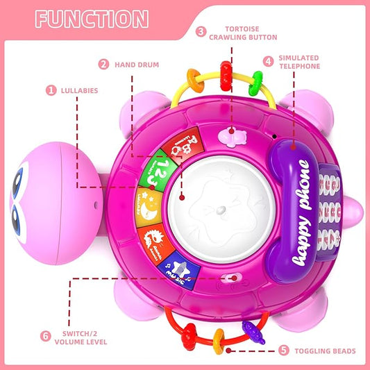 Hanayo Baby Musical Turtle Crawling Girl Toys for 6-18 Months,Infant Early Learning Educational Toy,Baby Girl Gift Essentials for Newborn 7 8 9 11+ Months 1-2 Year Old(Pink)