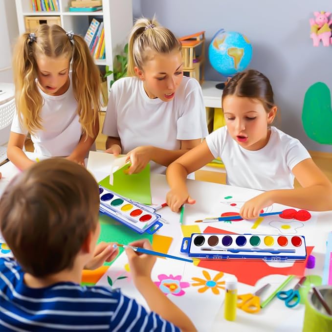 FUMILE Watercolor Paint Set Bulk,2 Pack,8 Colors Watercolors Paint with Paintbrush.Washable Watercolor Paint Set Kids for Parties,Birthday Party Favor,valentines for kids classroom.