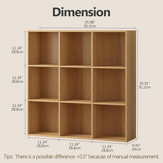 Jpiziso 9 Cube Storage Organizer, Wooden Cube Shelves with Closed Back Panel, Reversible Bookcase, Cubes Closet Organizer for Home, Living Room, Kids Room, Office, Bedroom, Study, Hallway