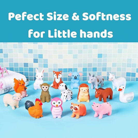 XY-WQ Bath Toys No Hole, for Infants 6-12& Toddlers 1-3, No Hole Bathtub Toys (Animal C2, 16 Pcs with Mesh Bag)