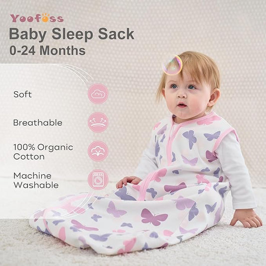 Yoofoss Baby Sleep Sack 0-6 Months Wearable Blanket for Babies 100% Organic Cotton 2-Way Zipper TOG 0.5 Toddler Sleeping Sack 3 Pack, Comfy Lightweight Sleep Sacks
