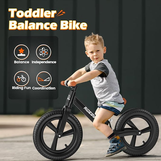 Ridego 14 Inch Balance Bike for Kids 3-6 Year Old,Lightweight Kids Bike with Adjustable Seat, Push Bicycle with Air Rubber Tires,Ride-on Toys Birthday Gift