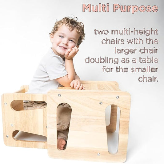 Montessori Weaning Table and Chair Set - Solid Wooded Toddler Table - Cube Chairs for Toddlers - Real Hardwood - Kids Montessori Furniture