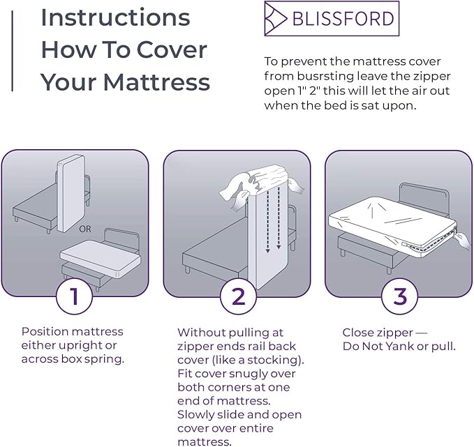 BLISSFORD Plastic Mattress Protector Zippered Queen, Waterproof Vinyl Mattress Cover, Heavy Duty Noiseless Mattress Encasement